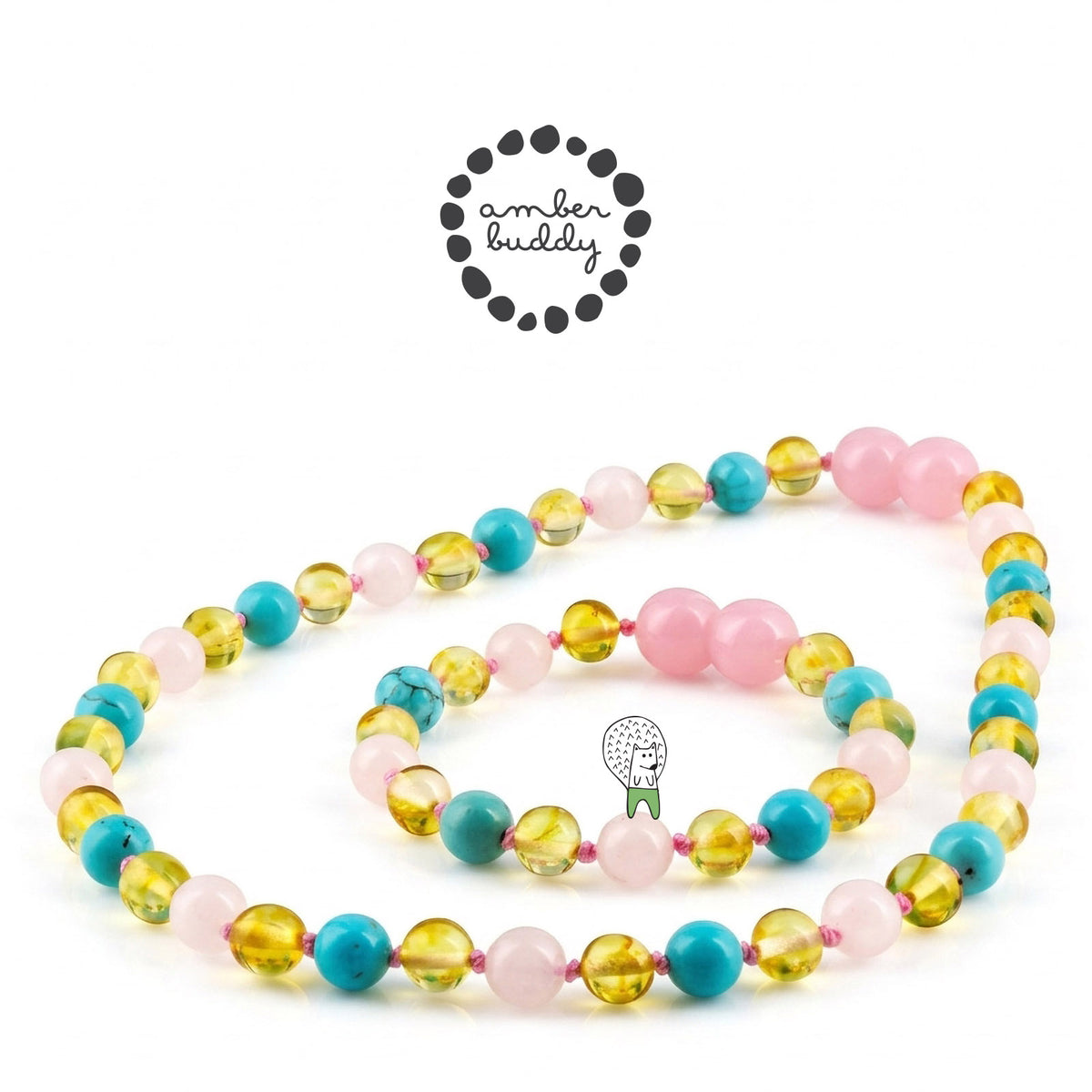 SET BAYI AMBER DENGAN ROSE QUARTZ, TURQUOISE. LE587