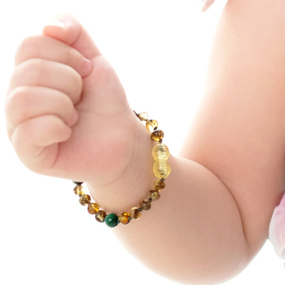 GELANG BAYI AMBER DENGAN GREEN TIGER EYE. LE457