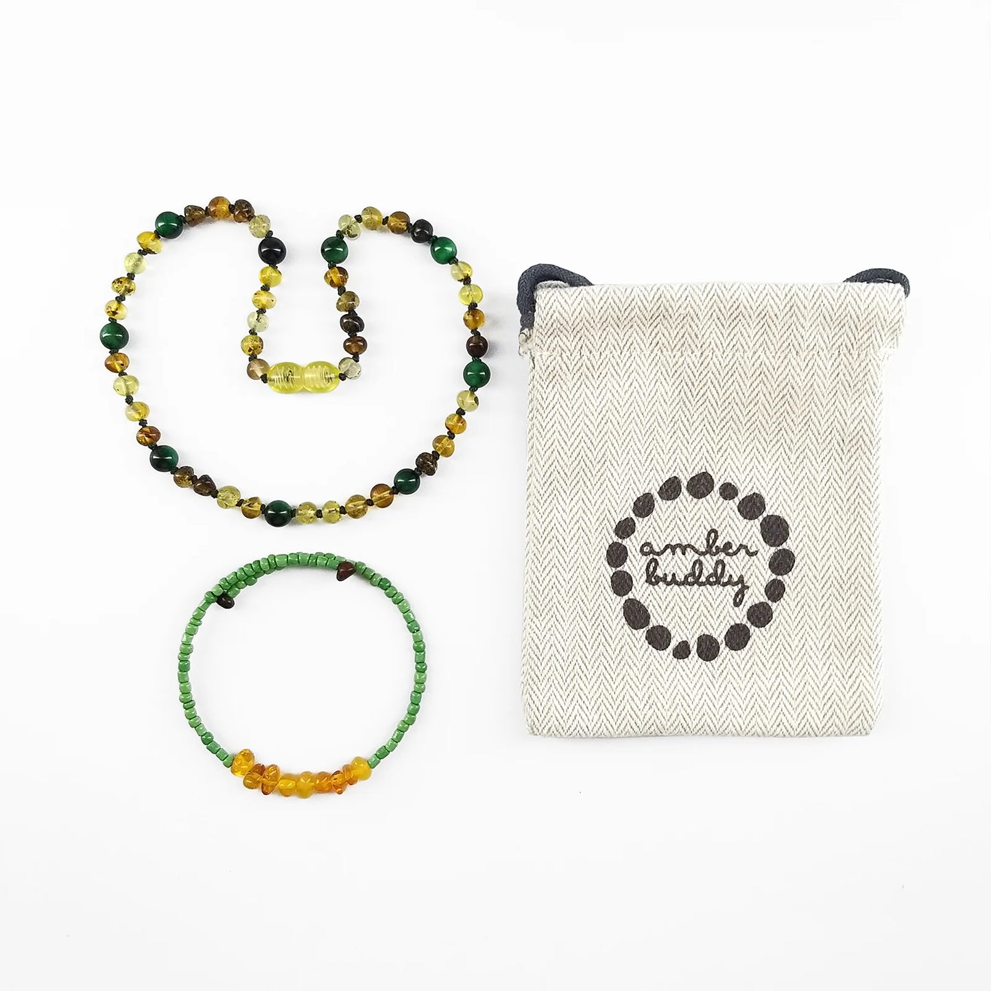 KALUNG BAYI AMBER DENGAN GREEN TIGER EYE. LE457