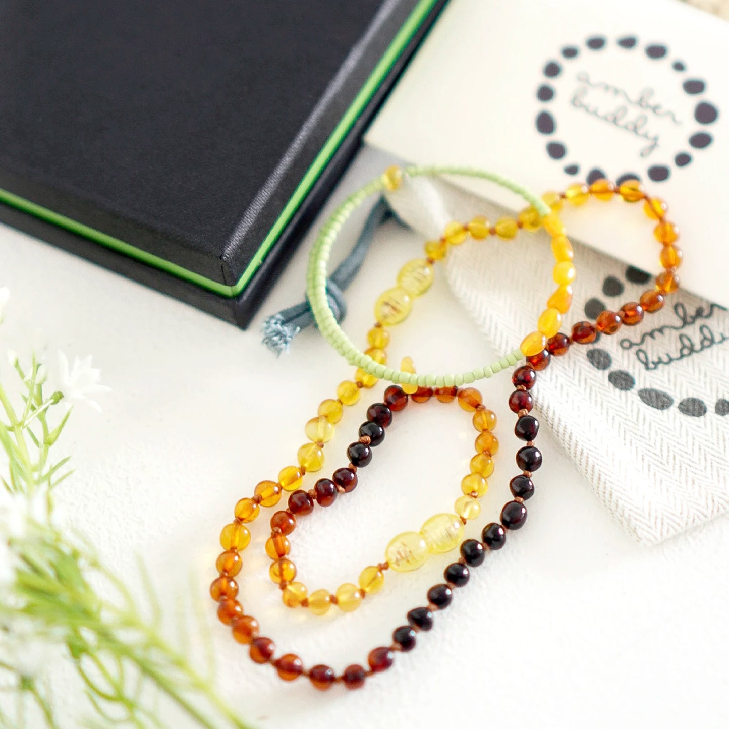 KALUNG & GELANG AMBER BAYI RAINBOW GLOSSY 32CM & 14CM. 5X4MM