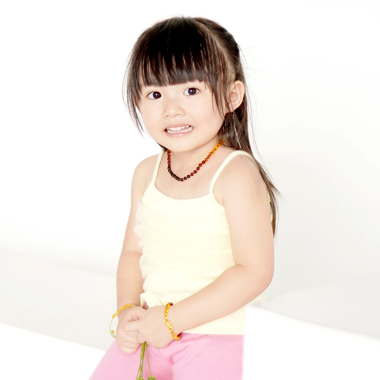 KALUNG & GELANG AMBER BAYI RAINBOW GLOSSY 32CM & 14CM. 5X4MM