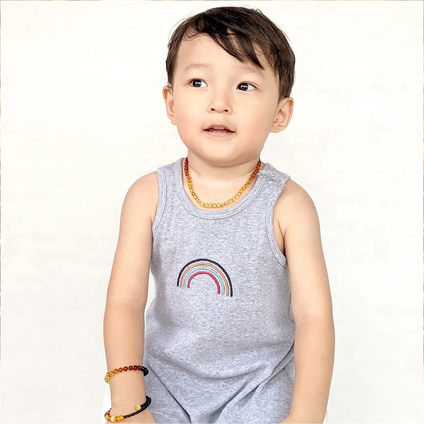 KALUNG & GELANG AMBER BAYI RAINBOW GLOSSY 32CM & 14CM. 5X4MM