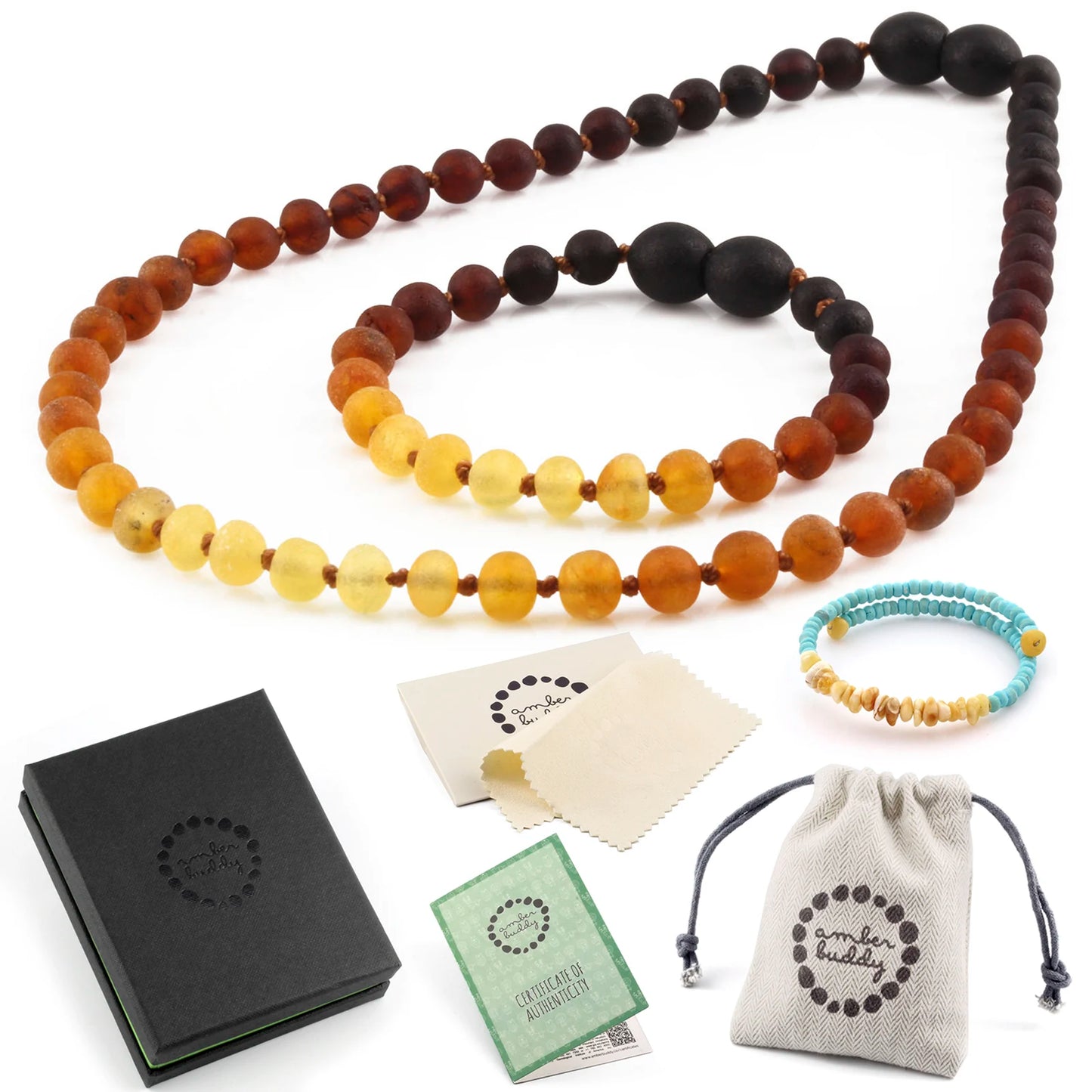 KALUNG & GELANG AMBER BAYI RAINBOW MATTE 32CM & 14CM. 5X4MM