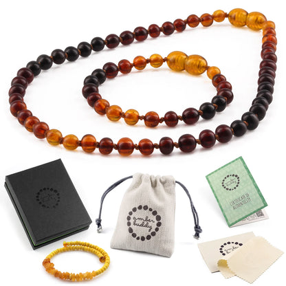 KALUNG & GELANG AMBER BAYI RAINBOW BROWN GLOSSY 32CM & 14CM. 5X5MM