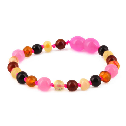 GELANG BAYI AMBER DENGAN PINK CHALCEDONY. LE579
