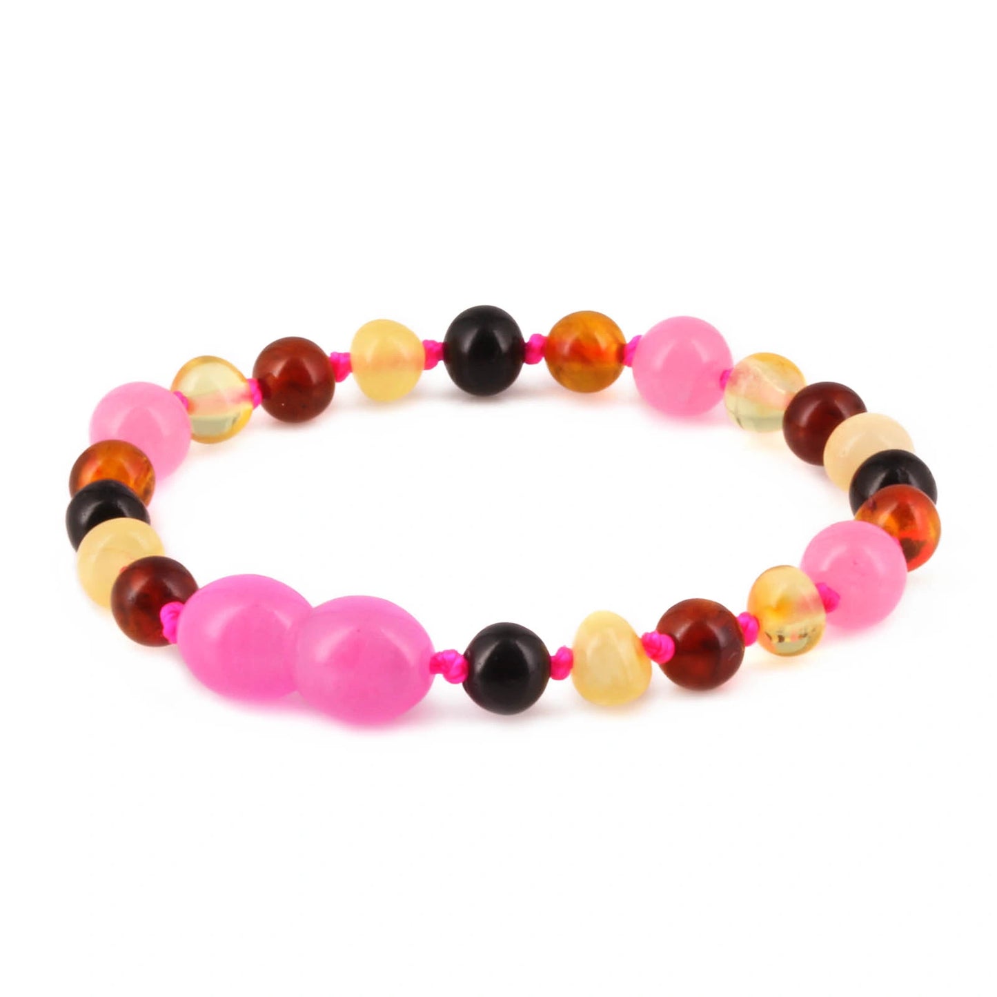GELANG BAYI AMBER DENGAN PINK CHALCEDONY. LE579
