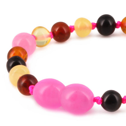 GELANG BAYI AMBER DENGAN PINK CHALCEDONY. LE579