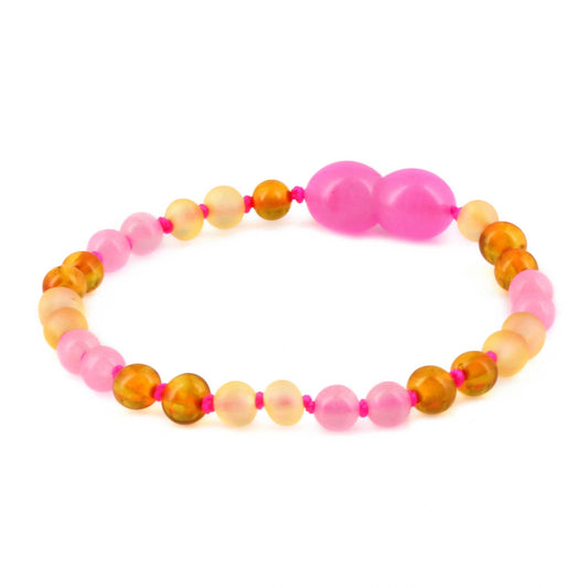 GELANG BAYI AMBER DENGAN PINK CHALCEDONY. LE580