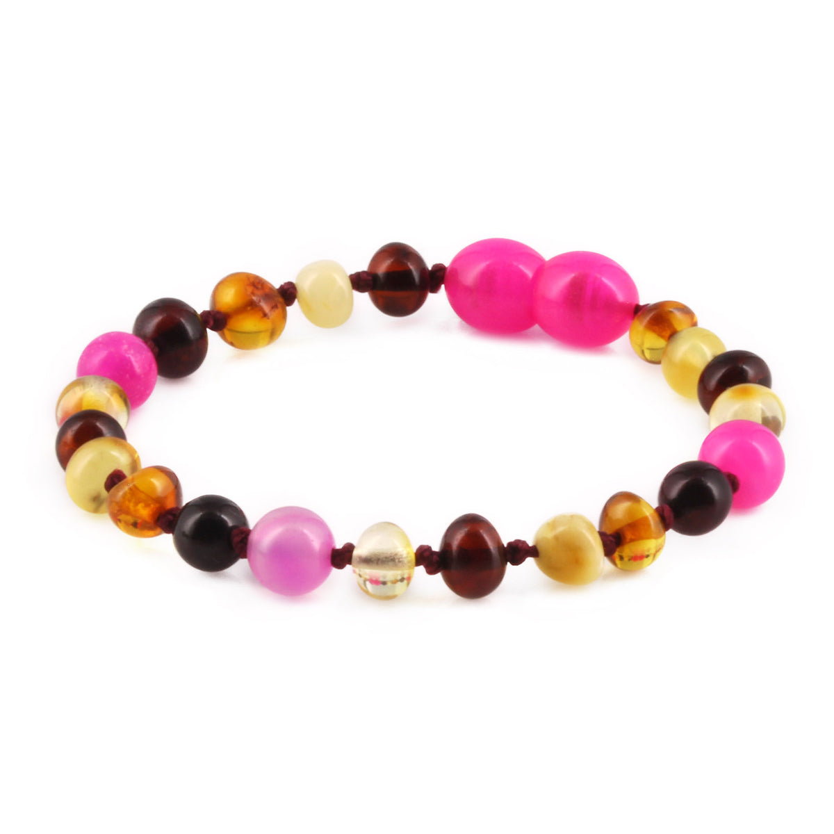 GELANG BAYI AMBER DENGAN PINK LACE AGATE. LE458 V2
