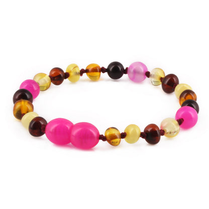 GELANG BAYI AMBER DENGAN PINK LACE AGATE. LE458 V2