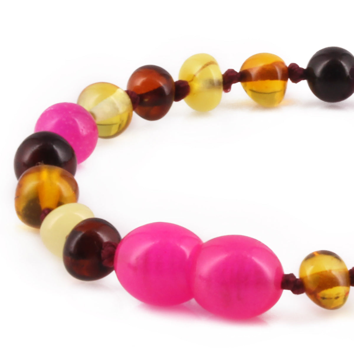 GELANG BAYI AMBER DENGAN PINK LACE AGATE. LE458 V2