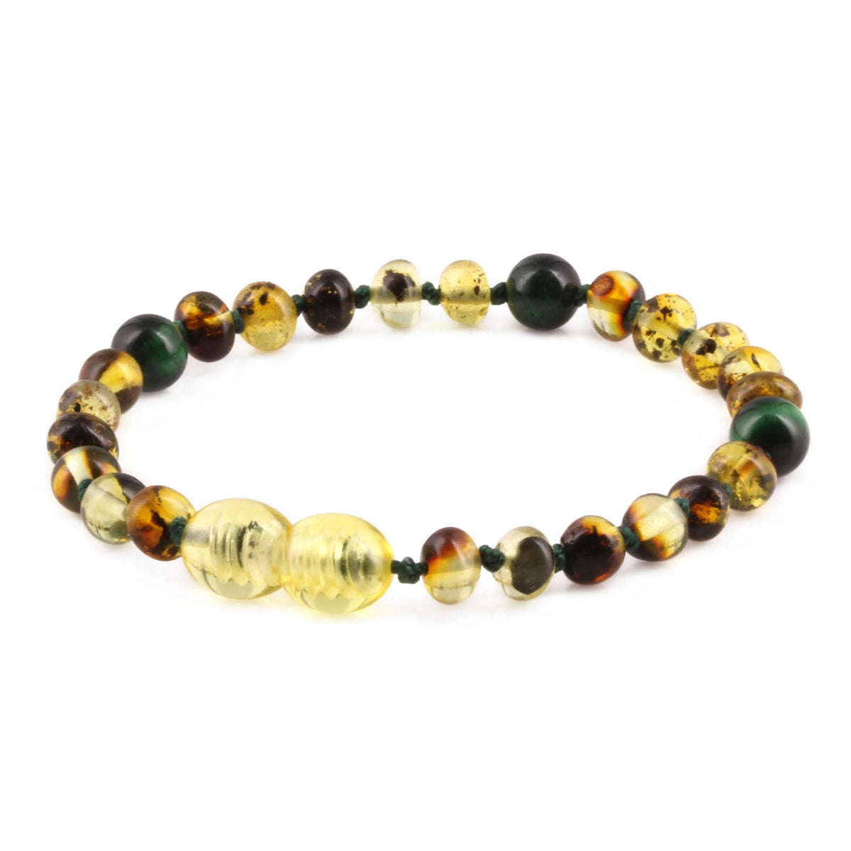 GELANG AMBER UNTUK DEWASA KOMBINASI GREEN TIGER EYE - BLE265