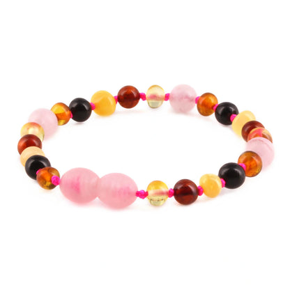 GELANG AMBER UNTUK DEWASA KOMBINASI ROSE QUARTZ - BLE262