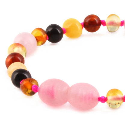 GELANG AMBER UNTUK DEWASA KOMBINASI ROSE QUARTZ - BLE262