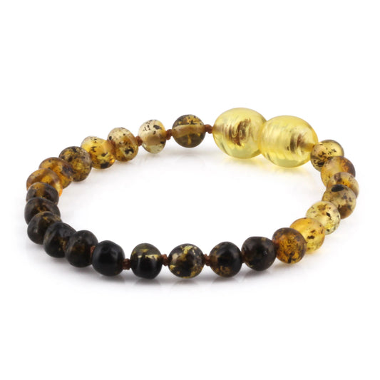 GELANG AMBER BAYI RAINBOW GREEN GLOSSY 14CM. 4X4MM