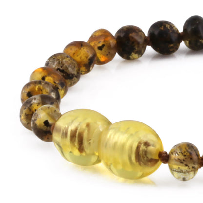 GELANG AMBER BAYI RAINBOW GREEN GLOSSY 14CM. 4X4MM
