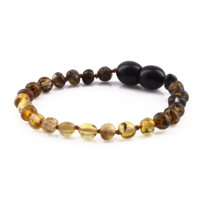 GELANG AMBER BAYI RAINBOW GREEN GLOSSY 14CM. 4X4MM