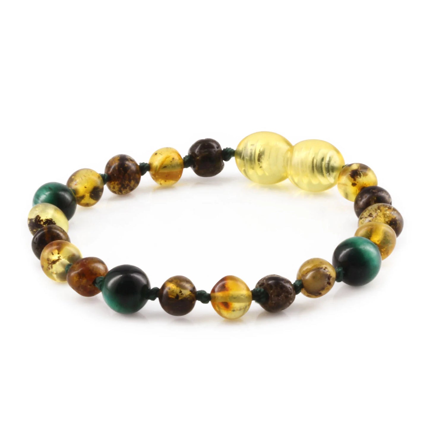 GELANG BAYI AMBER DENGAN GREEN TIGER EYE. LE457