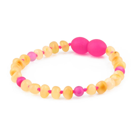 GELANG BAYI AMBER DENGAN PINK LACE AGATE. LE576