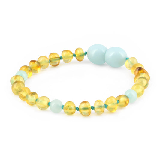 GELANG BAYI AMBER DENGAN SKY BLUE JADE. LE574