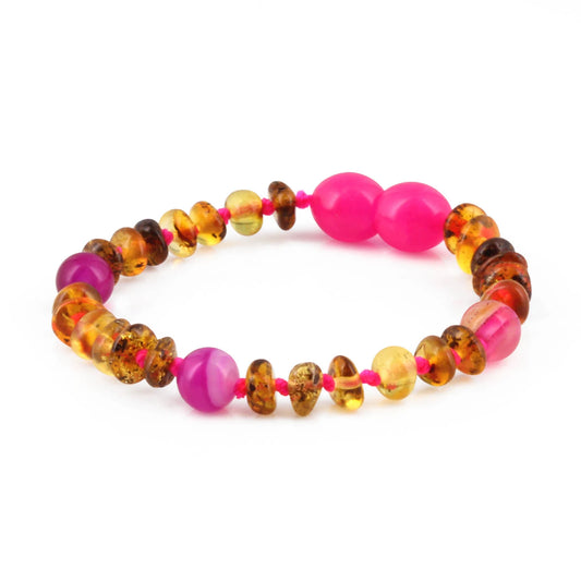 GELANG BAYI AMBER DENGAN PINK LACE AGATE. LE557 V2