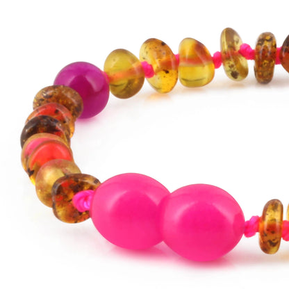 GELANG BAYI AMBER DENGAN PINK LACE AGATE. LE557 V2