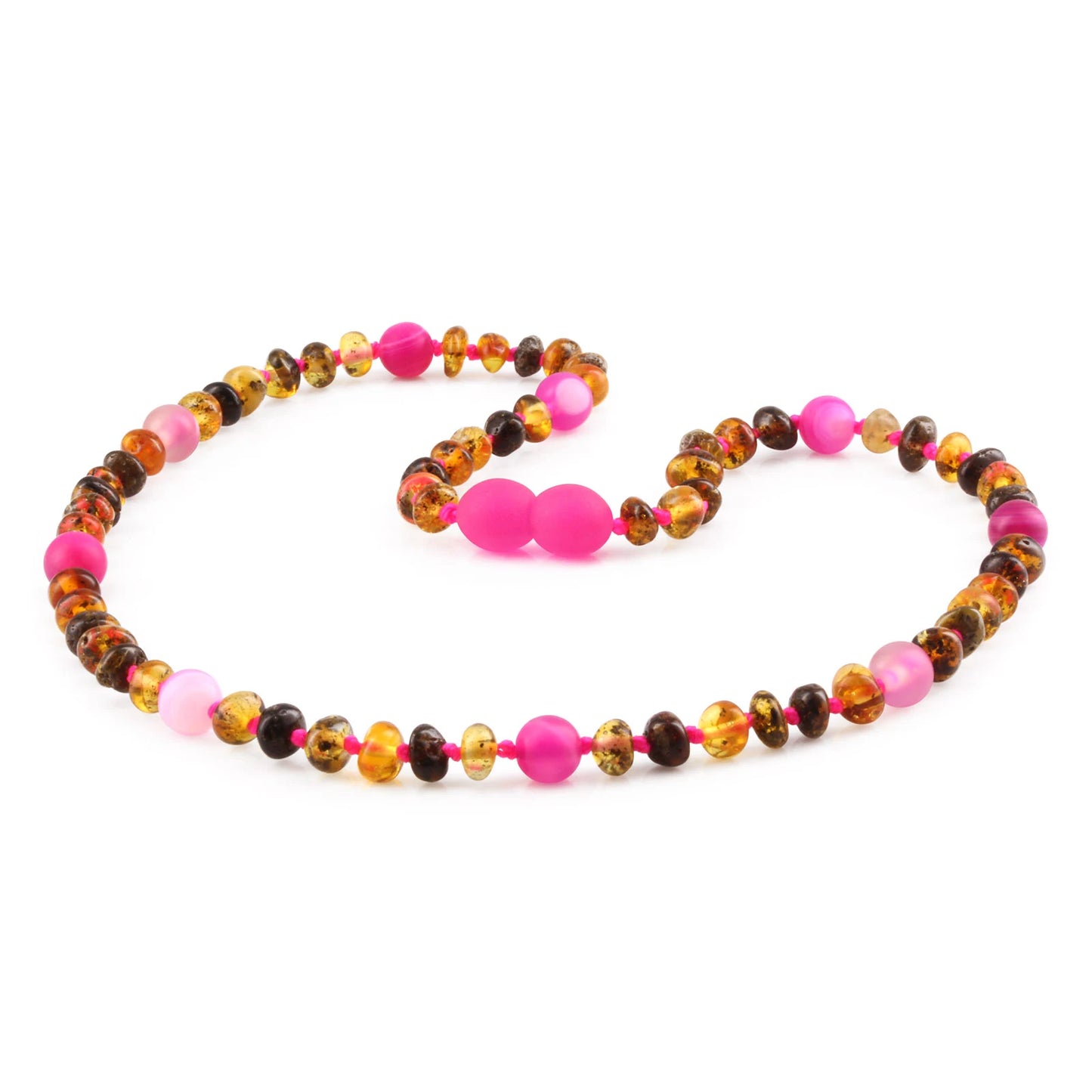 KALUNG BALTIC AMBER DENGAN PINK LACE AGATE UNTUK JUNIOR. JN105
