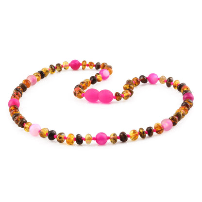 KALUNG BALTIC AMBER DENGAN PINK LACE AGATE UNTUK JUNIOR. JN105