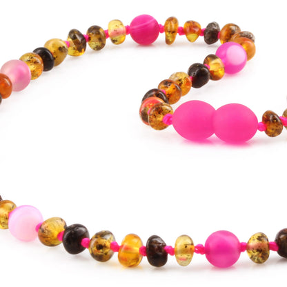 KALUNG BALTIC AMBER DENGAN PINK LACE AGATE UNTUK JUNIOR. JN105