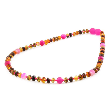 KALUNG BALTIC AMBER DENGAN PINK LACE AGATE UNTUK JUNIOR. JN105