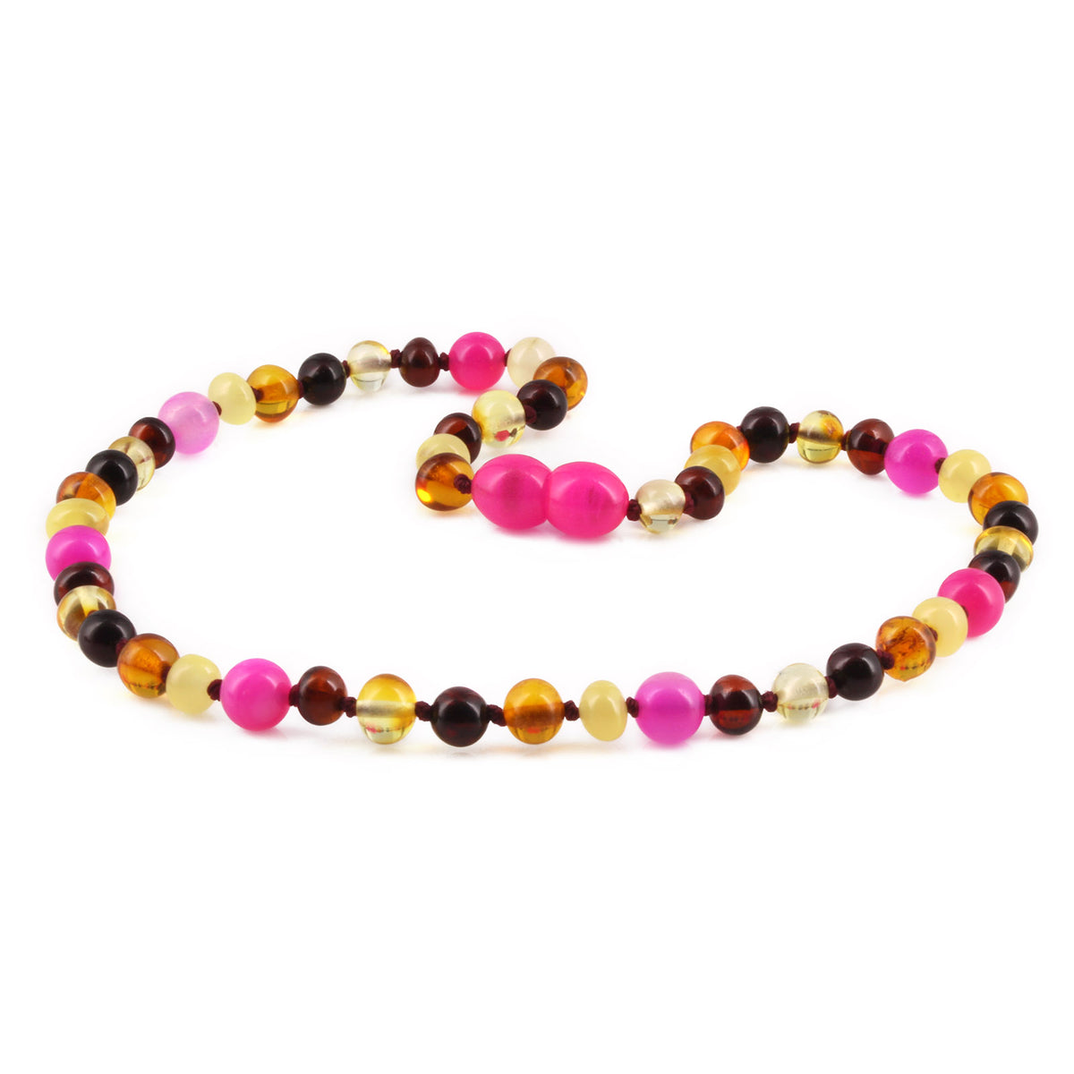 KALUNG BAYI AMBER DENGAN PINK LACE AGATE. LE458 V2
