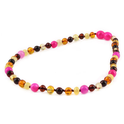 KALUNG BAYI AMBER DENGAN PINK LACE AGATE. LE458 V2