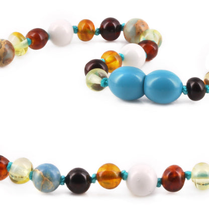 KALUNG BAYI AMBER DENGAN SKY BLUE IMPERIAL JASPER DAN TRIDACNA SHELL. LE466-T
