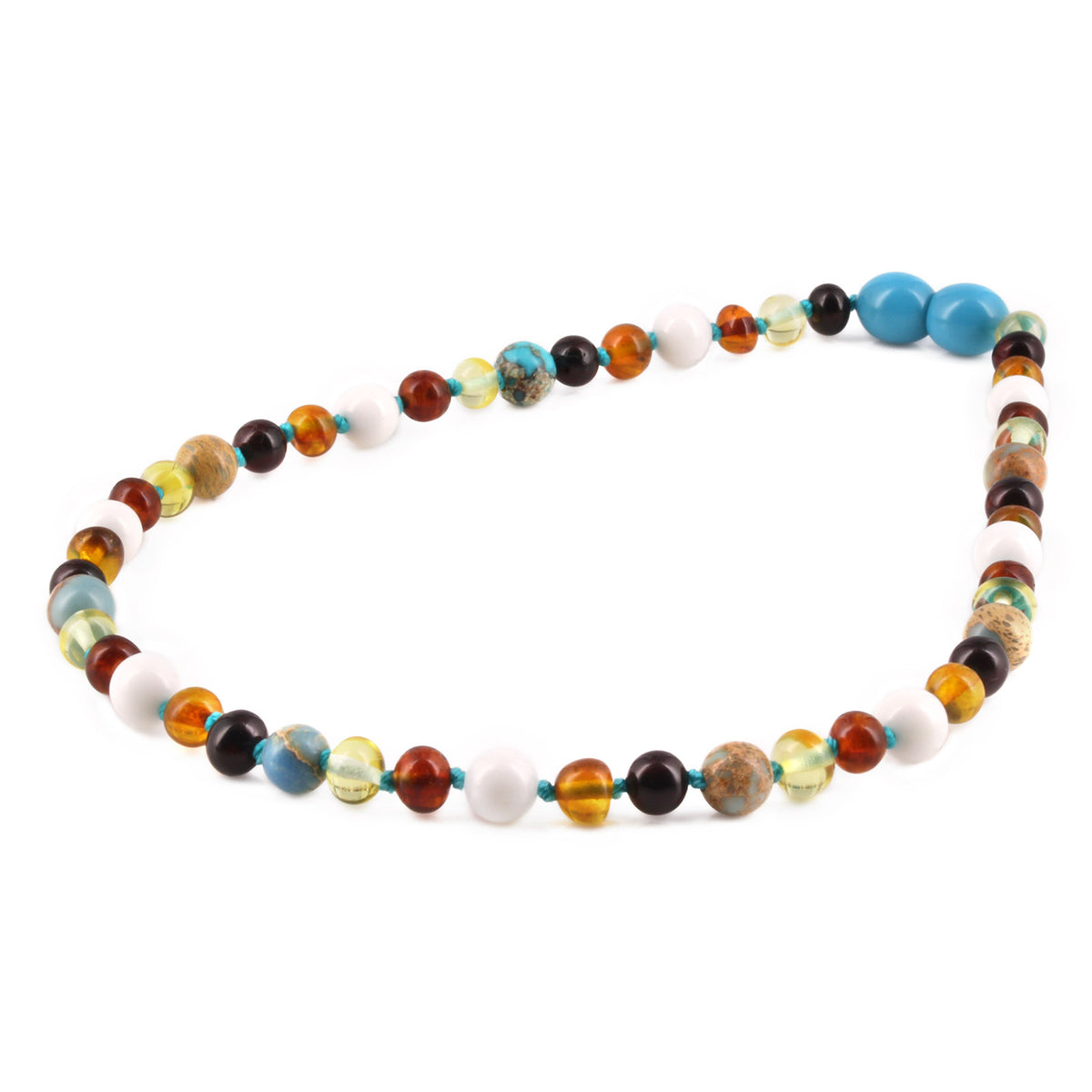 KALUNG BAYI AMBER DENGAN SKY BLUE IMPERIAL JASPER DAN TRIDACNA SHELL. LE466-T