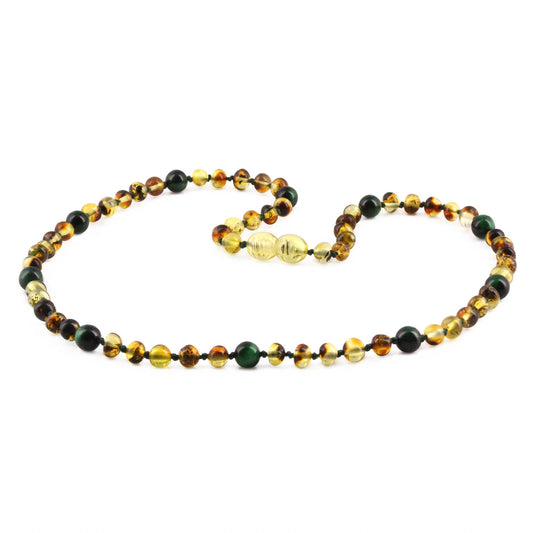 KALUNG DEWASA AMBER DENGAN GREEN TIGER EYE. BLE265
