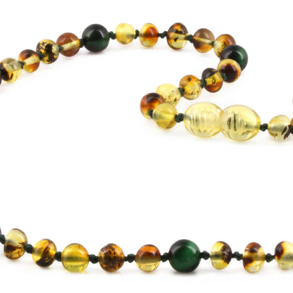 KALUNG DEWASA AMBER DENGAN GREEN TIGER EYE. BLE265
