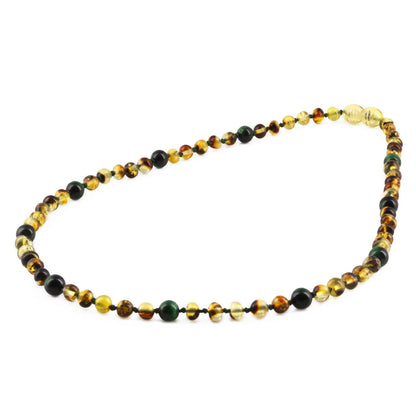 KALUNG DEWASA AMBER DENGAN GREEN TIGER EYE. BLE265