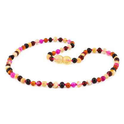 KALUNG JUNIOR AMBER DENGAN PINK LACE AGATE. JN119