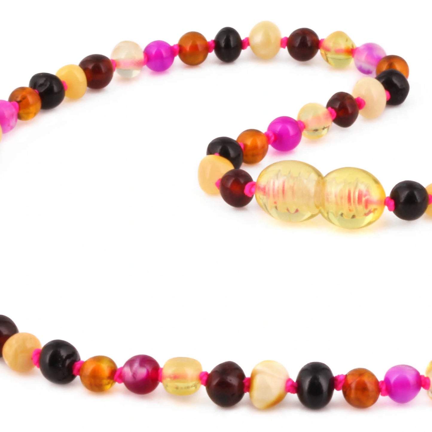 KALUNG JUNIOR AMBER DENGAN PINK LACE AGATE. JN119
