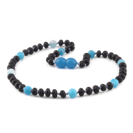 KALUNG BAYI AMBER DENGAN BLUE FROST AGATE. LE567-XR