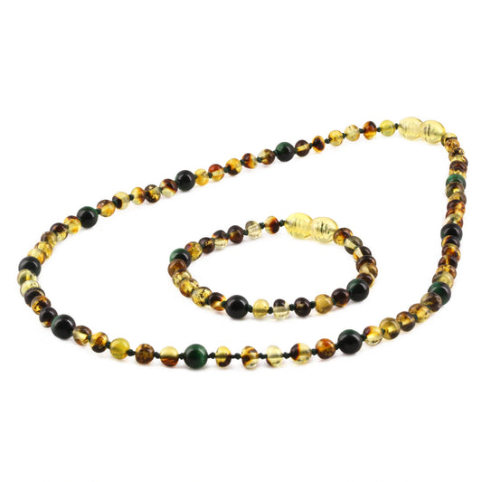 SET AMBER UNTUK DEWASA KOMBINASI GREEN TIGER EYE - BLE265