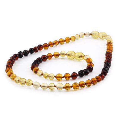KALUNG & GELANG AMBER BAYI RAINBOW GLOSSY 32CM & 14CM. 5X4MM