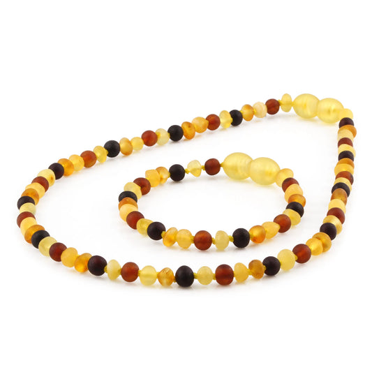 KALUNG & GELANG AMBER BAYI MULTICOLOUR MATTE 32CM & 14CM. 4X3MM