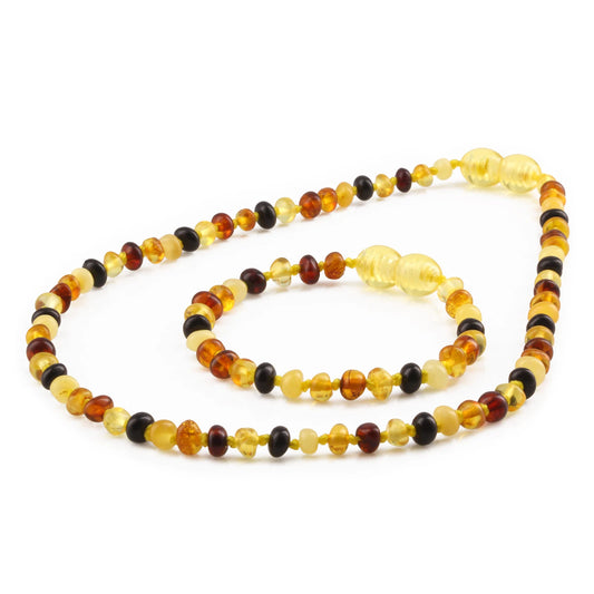 KALUNG & GELANG AMBER BAYI MULTICOLOUR GLOSSY 32CM & 14CM. 4X3MM