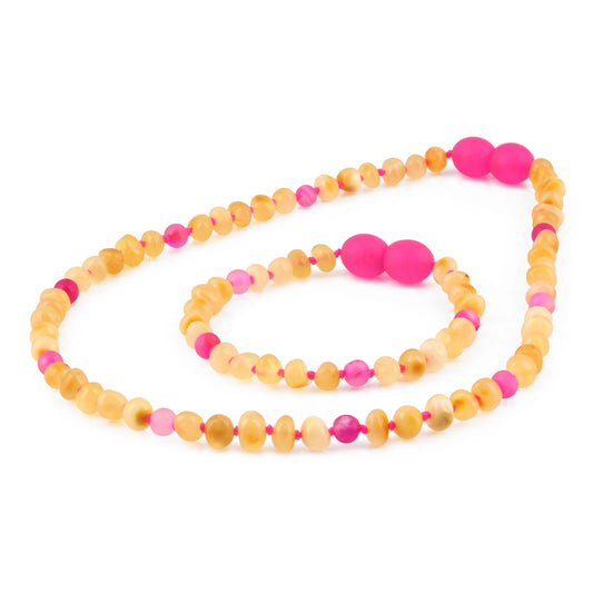 SET BAYI AMBER DENGAN PINK LACE AGATE. LE576