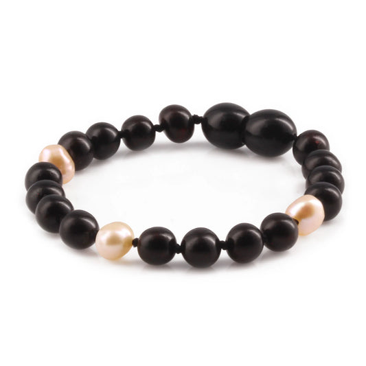 GELANG BAYI AMBER DENGAN PINK PEARL. P3