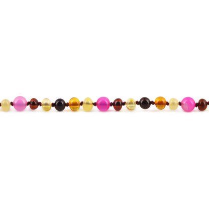 GELANG BAYI AMBER DENGAN PINK LACE AGATE. LE458 V2