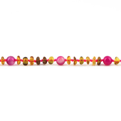 GELANG BAYI AMBER DENGAN PINK LACE AGATE. LE557 V2