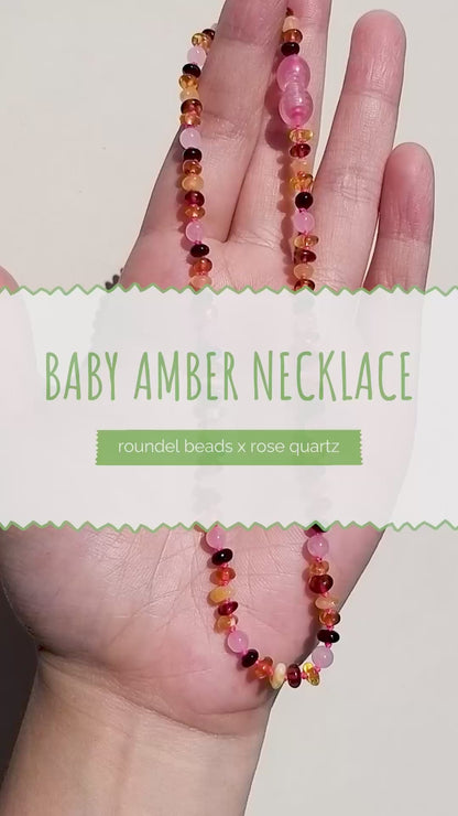 KALUNG BAYI AMBER DENGAN ROSE QUARTZ. XR42M-RQ