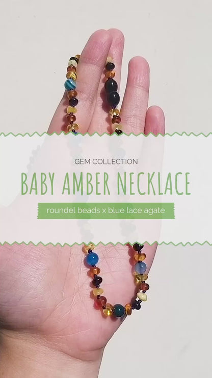 KALUNG BAYI AMBER DENGAN BLUE LACE AGATE. XR53M-BL